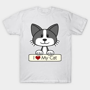 Black and White Cat - I Love My Cat T-Shirt